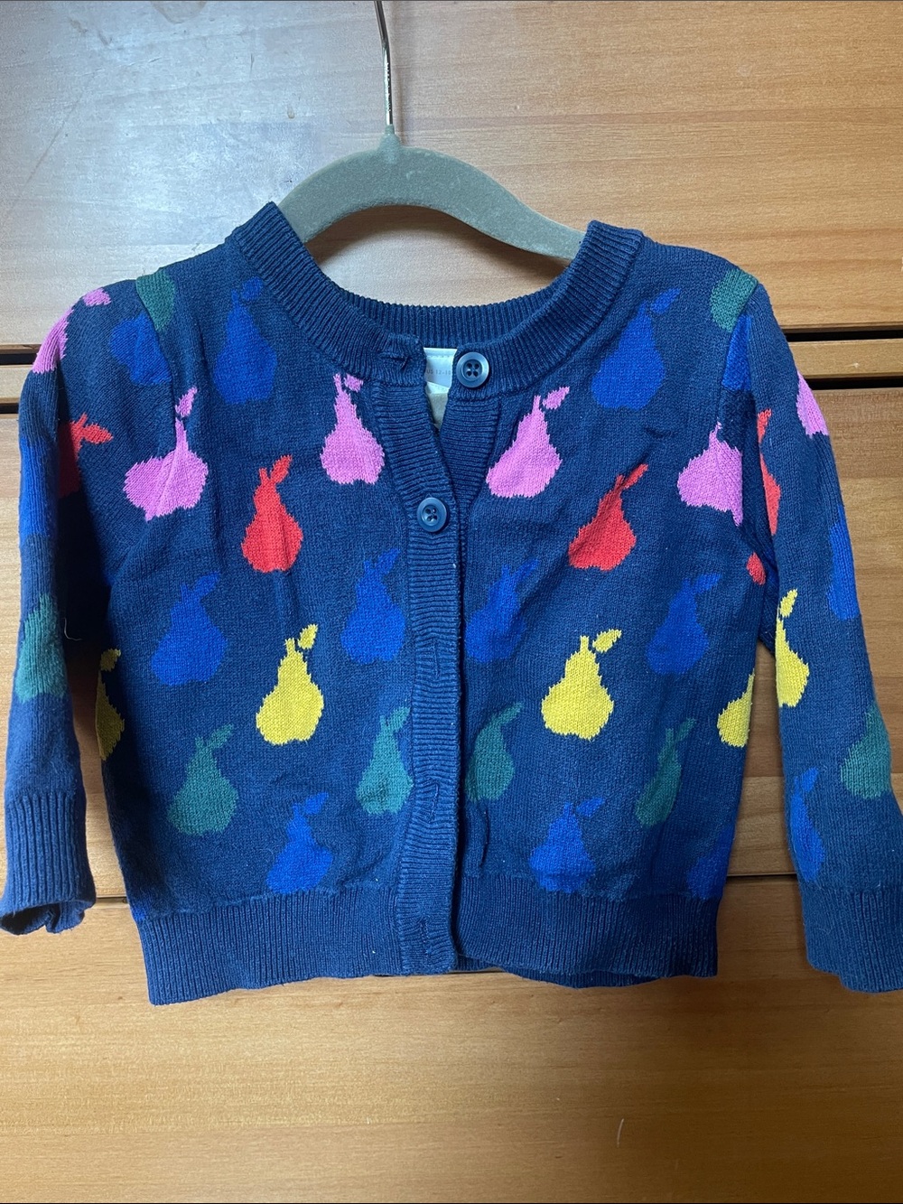 Hanna Andersson Navy Cardigan with Multicolor Pears